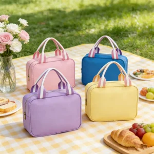 Large Capacity Nylon Lunch Bag for Children Coloful Light Weight Insulated Lunch Bag for Students