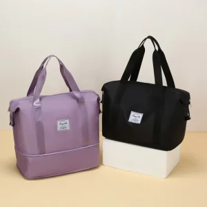 Large Capacity Nylon Travel Bag with Wet Dry Separation Waterproof Duffle Carry on Luggage with Shoulder Strap for Weekend Trips