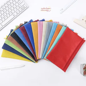 Large Capacity Oxford Cloth Pencil Case Solid Color Metal Zipper Flat Pen Pouch 21x13cm Multi Color Student School