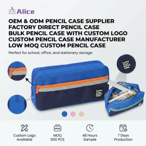 Large Capacity Oxford Fabric Pencil Case Zipper Closure 22*9.5*10cm Schools Offices Use Custom Logo OEM ODM Supplier High