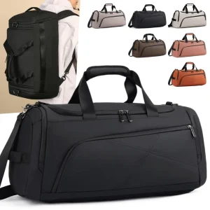 Large Capacity PU Gym Backpack with Custom Logo Black Fitness Sport Travel Duffel Bag Shoe Compartment