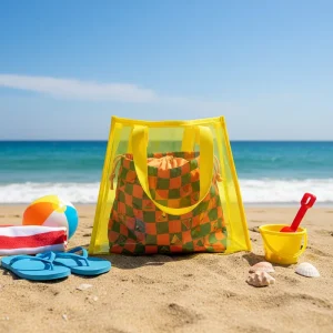 Large Capacity Plastic Packaging Beach Bag Custom Holographic PVC Shopping Handbag Personalized Gift Tote Bag