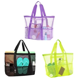 Large Capacity Portable Beach Bag Bags for Kids Portable Polyester Mesh Storage for Swimsuit and Travel