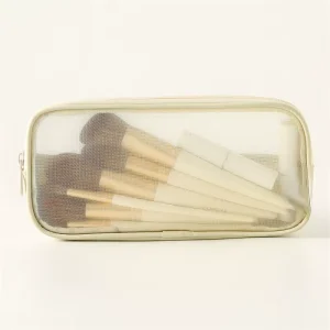 Large-Capacity Portable Makeup Brush Bag with Zipper Closure Lady Style Cosmetic Bags Mesh Organizer