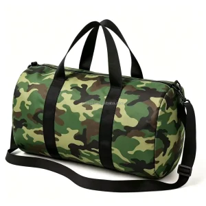 Large-Capacity Small Head Camouflage Fitness Bag Hand-Held Cross-Body Bucket Camo Travel Duffle Bag Luggage Bag for Men Women