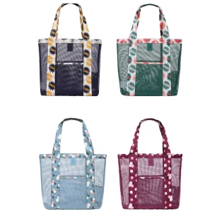 Large Capacity Solid Color Chains Zipper Mesh Lining Portable Travel Swimming Shopping Beach Bag