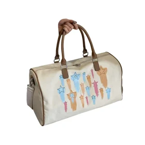 Large Capacity Textured Canvas Travel Bag Zipper Closure Breathable Design Star Print Small Crossbody Sports Fitness Handbag