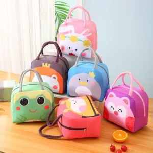Large Capacity Thickened Polyester Student Lunch Box Eco-Friendly Cartoon Insulated Zipper Satchel Cooler Bag 2 Persons Work