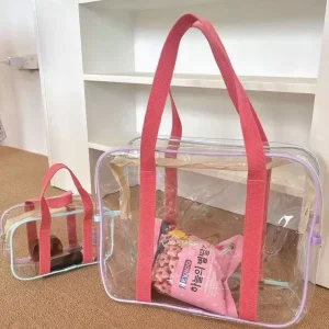 Large Capacity Transparent Beach Bag with Hand Swimming Shopping Storage Tote Pouch Outdoor Activities