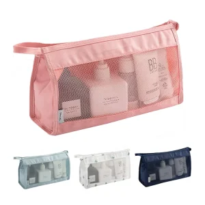Large Capacity Travel Cosmetic Bag Custom Polyester Mesh Cosmetic Bag Portable Makeup Bag Cosmetic Pouch
