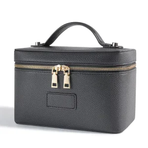 Large Capacity Travel Organizer Portable Storage Makeup Brushes Toiletry Box PU Leather Cosmetic Bags Black