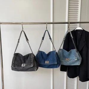 Large Capacity Unisex Denim Crossbody Bag New Single Shoulder Casual Travel Wallet for Couples Women’s Messenger Bag