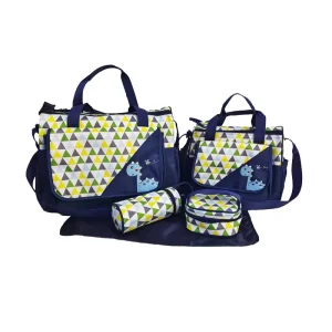 Large Capacity Water Resistant Polyester Print Tote Baby Mommy Diaper Bag 5 Piece Set Breast Pump Bag