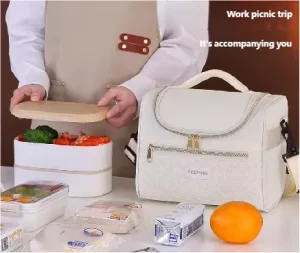 Large Capacity Waterproof Insulated Crossbody Lunch Bag with Side Pockets Easy Clean Design for Office School Picnic Use