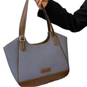 Large Capacity Waterproof Polyester Color Contrast Casual Underarm Shoulder Handbag Ladies Women Tote Zipper Autumn Spring