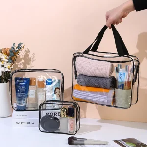 Large Capacity Waterproof clear Pvc Travel Stuff Zipper Bag Set No logo Plain Transparent Pvc Pouch