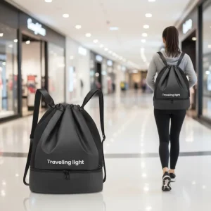 Large Capacity Waterproof for Fitness Travel Casual Sports Yoga Shoe Pocket Durable Soft Simple Washable Draw String Gym Bag
