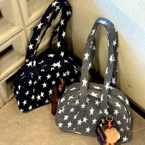 Large Capacity Women’s Korean Style Black White Polka Dot Shoulder Bag Casual Versatile Travel Handbag