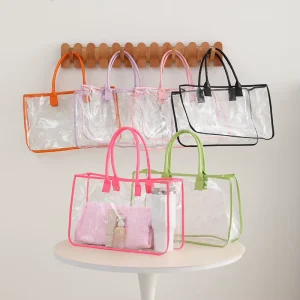 Large Colorful Summer Custom Clear Tote Bag Monogram Candy Beach Bag Ladies PVC Handbag