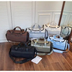 Large Gym Bag Barrel Duffle Bag Embossed Logo Side Vent Mesh Detachable Padded Cross Strap Sport Travel Handbag