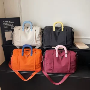 Large Gym Bag Contrast Padded Handle Duffle Bag Expandable Bottom Side Shoe Pocket Removable Cross Strap Weekend Travel Handbag