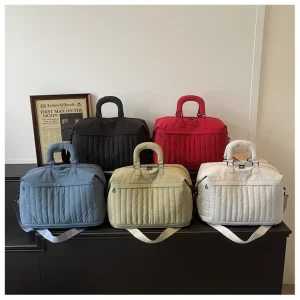 Large Gym Bag Contrast Piping Padded Hand Grip Embroidery Logo Removable Cross Strap Expandable Overnight Duffle Handbag