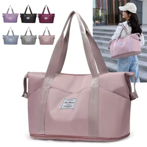 Large Gym Bag Expandable Tote Duffle Bag Label Patch Wide Hand Straps Detachable Cross Strap Sport Travel Handbag