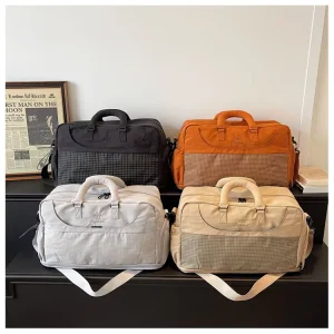 Large Gym Bag Grid Splicing Duffle Bag Luggage Sleeve Padded Handle Embroidery Letter Removable Cross Strap Yoga Travel Handbag