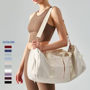 Large Gym Bag Separate Shoe Pocket Multi Pockets Detachable Shoulder Strap Yoga Travel Duffle Handbag