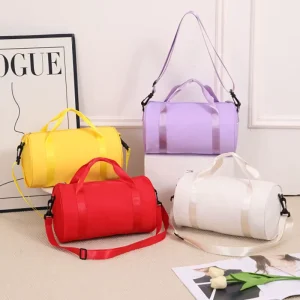 Large Gym Barrel Duffle Bag Solid Fabric Dual Hand Straps Detachable Cross Strap Sport Swim Overnight Handbag