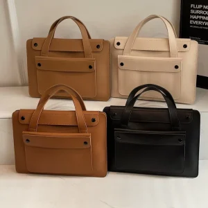 Large Solid Color PU Popular Handbag for Women Multi Compartment Portable Laptop Bag Business Travel Commuting Tote Bag