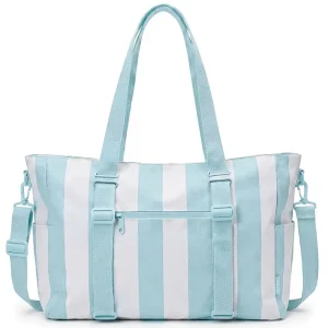 Large Striped Beach Tote Bag for Women 3 Way Carry Proof Zip Open Summer Travel Family Picnic Extra Large Mom Bag