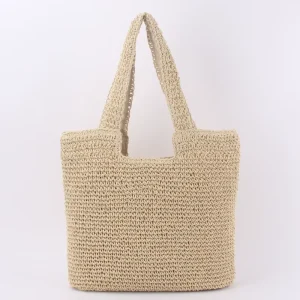 Large Summer Autumn Spring Straw Boho Woven Tote Bag Women Fashionable Beach Handbag Zip Closure Two Portable Shoulder Carrying