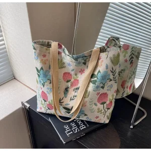 Large Tote Shoulder Bag Canvas Tapestry Weave Women Casual Travel Shopping Handbag Boho Minimalist Unisex Daily Zipper Portable