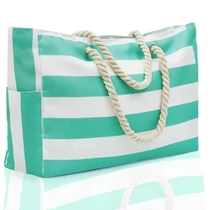 Large Waterproof Canvas Tote Bag Beach and Swim Pool Tote Bag with Capacity Single shoulder Travel Striped