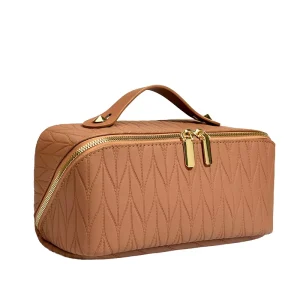 Large-capacity Cosmetic Bag with Zipper Closure Waterproof PU Material Fashion Makeup Wash Case Soft Handle Cosmetic Storage Bag