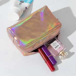 Laser PU Cosmetic Bag Portable Colorful Square Large Capacity Hand Wash Makeup Storage Bag Women’s Fashion Satchel Bag