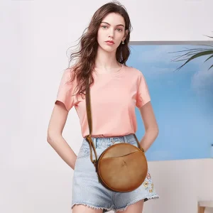 Leather Crossbody Bags For Women Trendy Circle Cross Body Shoulder Bag Designer Round Purses