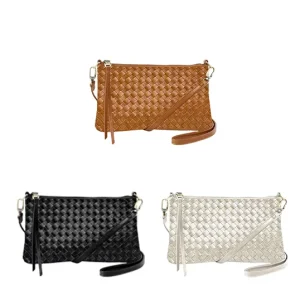 Leather Crossbody Bags PU Leather Weaved Braided Plaid Shoulder Bags Daily Use Casual One Shoulder Bags