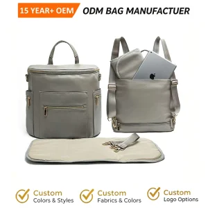 Leather Diaper Bag Backpack with Changing Pad PU Leather Diaper Bag Backpack