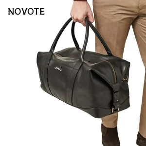 Leather Duffle Bag with Shoe Compartment Large Capacity Travel Bag Men Weekend Overnight Zipper Closure Waterproof