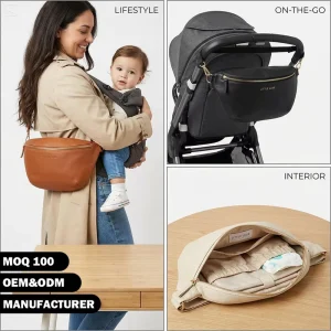 Leather Nursing Bag with Multi Pocket Soft Lining for New Parents