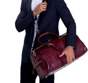 Leather Print Zip Pouch Duffle Bag Men’s Overnight Bag Classic Carry Lite Holdall Lightweight Luggage Carry on Baggage