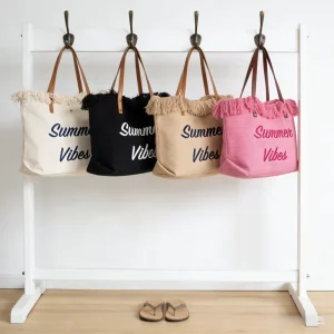 Leather Shoulder All Seasons Large Capacity Canvas Embroidered Letter Tote Bag Women’s Beach Daily Use Shoulder Strap Handbag