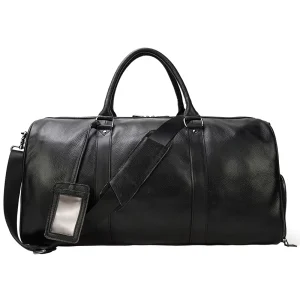 Leather Travel Bag With Shoes Pocket Black Coffee Waterproof Outdoor Overnight Weekender Bag Unisex Genuine Leather Duffle Bag