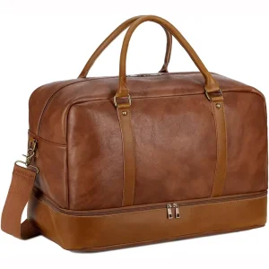 Leather Travel Bag with Shoe Pouch Weekender Overnight Bag Waterproof Leather Large Carry on Bag