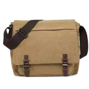 Leisure Beige Canvas Crossbody Shoulder Laptop Messenger Bag Custom logo Messenger Bags for Man