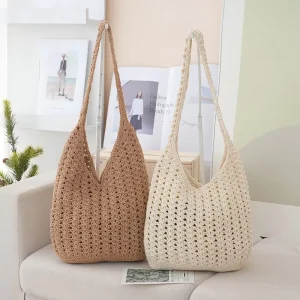 Leisure Summer Large capacity Single shoulder Open Women’s Seaside Beach Holiday Woven Underarm Bag