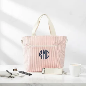 Lightweight Adjustable Strap Picnic Beach Tote Bag Dual-purpose Travel Cooler Bag Monogrammed Insulated Stripes Cooler Tote Bag