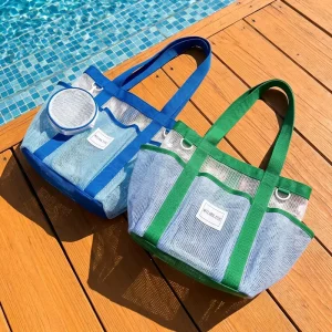 Lightweight Breathable Nylon Tote Bag with Open Closure and Polyester Lining for Women Beach Vacation